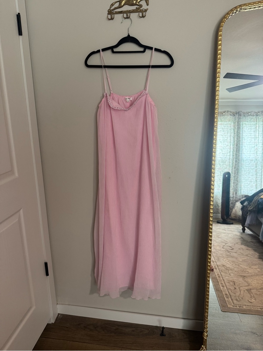 Light Pink Women's Maxi Slip Dress with Delicate Trim